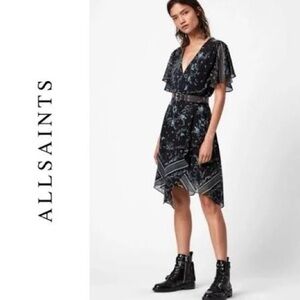 All Saints Black Floral Mini Dress